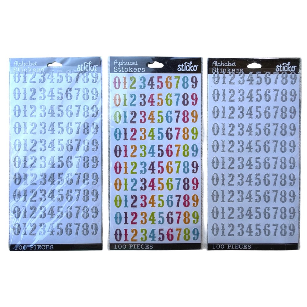 Sticko Glitter Number Stickers 300pc Silver & Bright Multi-Color 52-38109 110